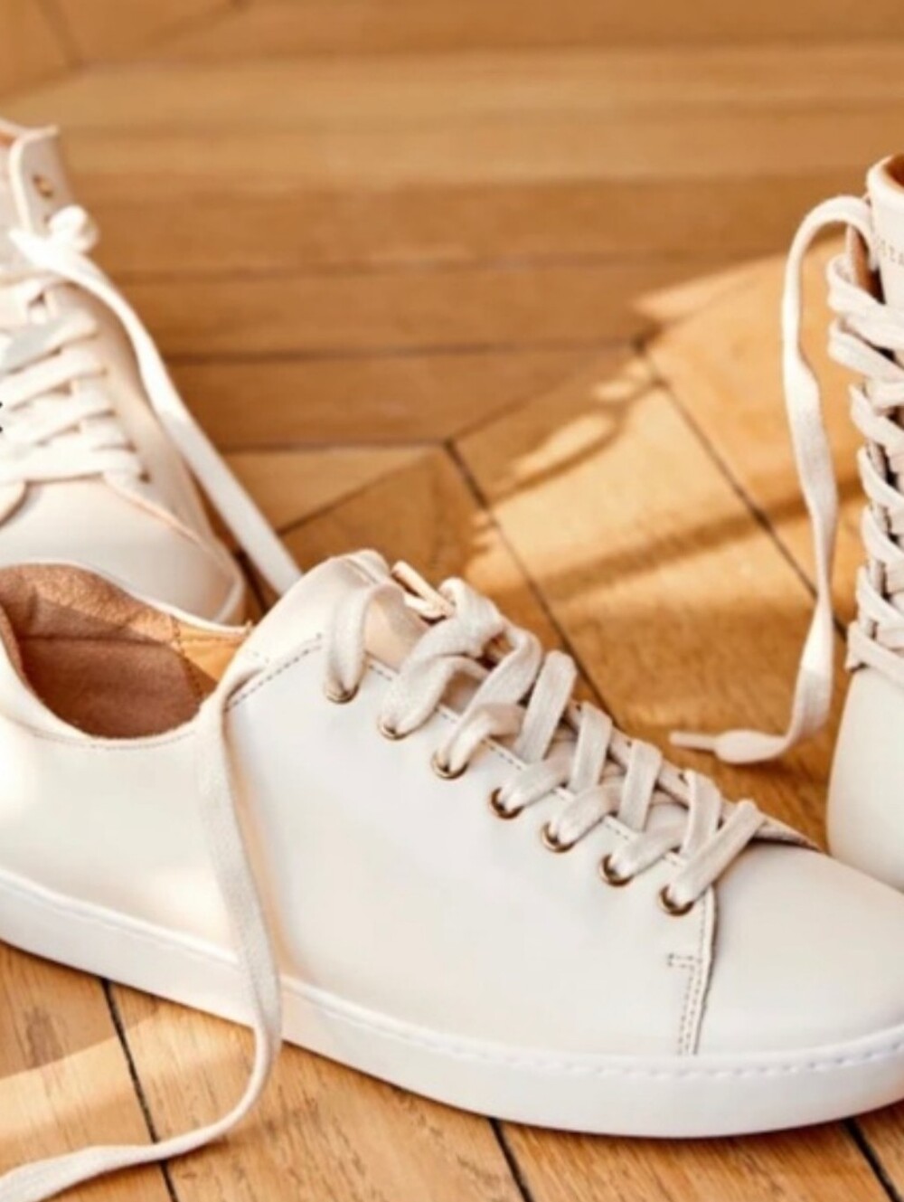 Sézane Basket Jack Sneakers EU Size 40 US 9 Ecru Leather W/ Dustbag And Box